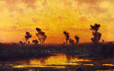 Willibald Wex, 1831 Karlstein bei Reichenhall -1892 München, Marschlandschaft im Abendrot,rechts unten signiert, Öl/Lwd, l. gewellt, Reinigung ...