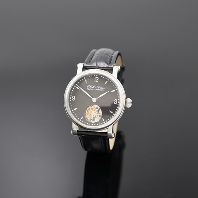 CCM BRAUN Tourbillonmeister Armbanduhr in Stahl, Asien um 2006, Handaufzug, beids. vergl. Geh. m. geripptem Rand, Boden bez. "Tourbillonseminar ...