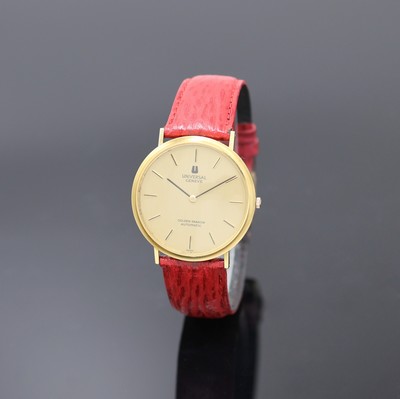 UNIVERSAL GENEVE Golden Shadow Armbanduhr in GG 750/000 Referenz 166132, Schweiz um 1970, Automatik, 2-tlg. Geh., Boden aufgedr., gold. Zifferbl., ...