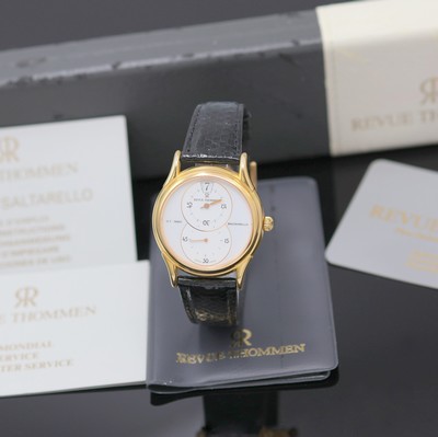REVUE THOMMEN Saltarello Armbanduhr mit springender Stunde und Regulator Zifferblatt, Schweiz lt. orig. Papier verk. 1991, Handaufzug, verg. Geh. m. ...