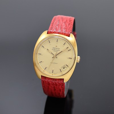 ZENITH Autosport vergoldete Armbanduhr Referenz 20-1290-290, Schweiz um 1970, Automatik, 2-tlg. Geh., Boden verschr., gold. Zifferbl., gold. Indizes ...