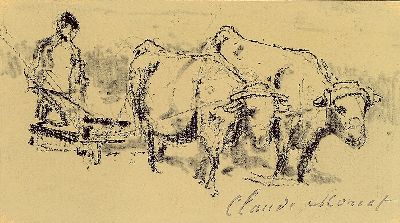 Zuschreibung: Claude Monet, 1840-1926, "Charrue avant les boeufs", Bleistiftzeichnung auf Papier, rechts unten gestempelt Claude Monet ...