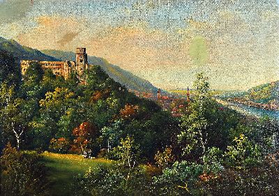 Unbekannter Künstler des ausgehenden 19.Jh.,Ansicht von Heidelberg, Öl/Lwd, unsigniert, verso bez. Rich. Häveck..?, stark restauriert,50x70 cm, ...