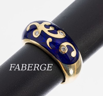 18 kt Gold FABERGE Email-Brillant-Ring, GG 750/000, VICTOR MAYER für Faberge, limit. Auflage, 25/300, königsblau transl. emaill., 4 Brillanten ...