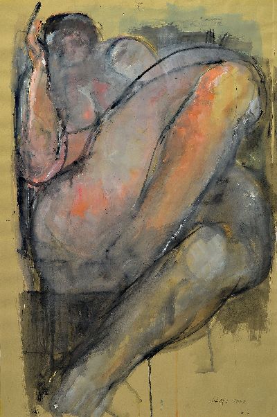 werner Stötzer, 1931-2010, weiblicher Akt, Gouache auf grüngrauem Papier, sign. und dat. 1991, ca. 74x49cm, u.Gl., R. ca. 83x63cm