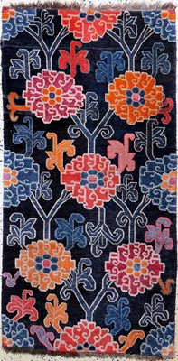 Shigatse"Khaden"Lotus, alt, Tibet, Anfang 20.Jhd, Wolle auf Baumwolle, ca. 170 x 88 cm, EHZ: 2, (restauriert)