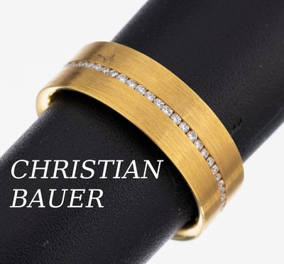 18 kt Gold CHRISTIAN BAUER Brillant-Ring, GG 750/000, sat., Brillanten zus. ca. 0.26 ct feines Weiß/si (grav.), RW 55, ca. 8.1 g