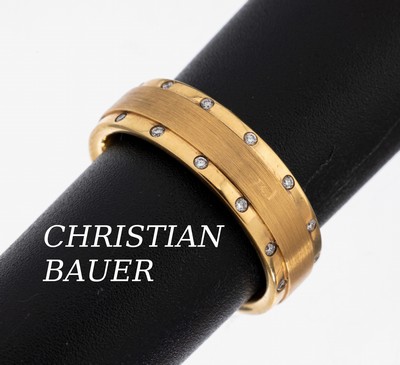 18 kt Gold CHRISTIAN BAUER Brillant-Ring, GG 750/000, part. sat., 28 Brillanten zus. ca.0.16 ct feines Weiß/si (grav.), RW 55, ca. 10.3 g, sign.