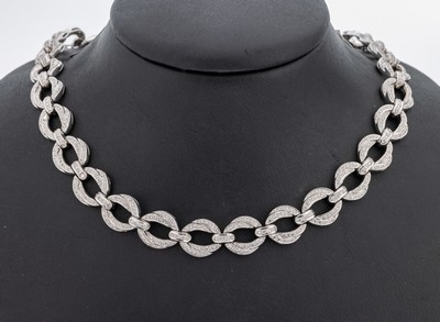 18 kt Gold Brillant-Collier, WG 750/000, Brillanten zus. ca. 4.50 ct Weiß/si, L. ca. 42cm, Kastenschloss mit Sicherheitsbügel, ca. 68.9 g