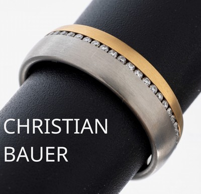 Palladium und 18 kt Gold CHRISTIAN BAUER Brillant-Ring, Pd 950 und GG 750/000, Oberfläche sat., Brillanten zus. ca. 0.30 ct feines Weiß/si ...