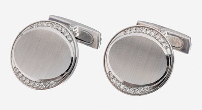 Paar 18 kt Gold Diamant-Manschettenknöpfe, WG 750/000 part. sat., 36 8/8-Diamanten zus. ca. 0.40 ct Weiß/si, ca. 16.9 g