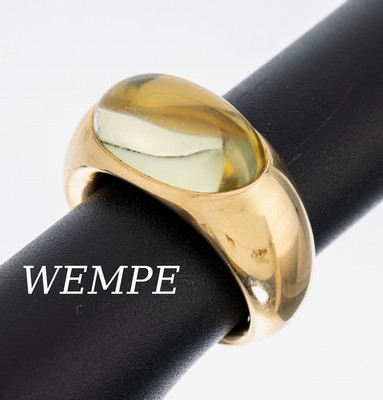 18 kt Gold WEMPE Citrin-Ring, GG 750/000, sign. WEMPE BY KIM, Citrin-Cabochon ca. 3.00 ct, RW 53, ca. 22.6 g