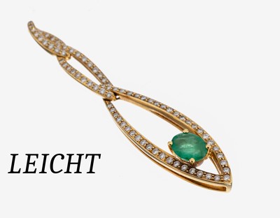 18 kt Gold BUCHWALD Smaragd-Brillant-Anhänger, GG 750/000, ovalfacett. Smaragd 1.38 ct, Brillanten zus. ca. 1.04 ct Weiß/si, L. ca. 6.5 cm, ca. ...