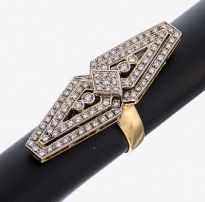 Extravaganter 14 kt Gold Brillant-Ring, GG/WG 585/000, im Art-Deco Stil, Schauseite WG, Millegriffverz., Brillanten zus. ca. 2.10 ct Weiß/si, RW ...