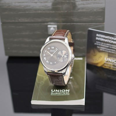 UNION GLASHÜTTE 1893 Herrenarmbanduhr Referenz D007.444.16.083.00, Schweiz lt. beil. Pap. verk. 09/2015, Automatik, 3-teil. Edelstahlgeh. beids. ...