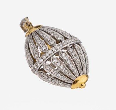 18 kt Gold Diamant-Anhänger, GG/WG 750/000,Vorderseite WG mit 8/8-Diamanten zus. ca. 1.50ct Weiß/si, Rückseite GG, durchbrochen gearbeitet, L. ...