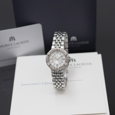 MAURICE LACROIX Calypso Damenarmbanduhr Referenz 75344, Schweiz um 2000, quarz, Edelstahlgeh. an orig. Gliederband m. dopp. Faltschl., Boden ...