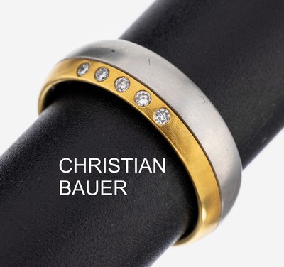 Platin und 18 kt Gold CHRISTIAN BAUER Brillant-Ring, Pt 950/000 und GG 750/000, sat., 5 Brillanten zus. ca. 0.07 ct Weiß/si, RW 55, ca. 10.1 g