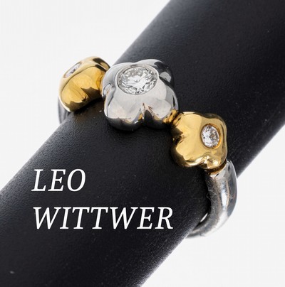Platin und 18 kt Gold LEO WITTWER Brillant- Ring, Pt 950/000 und GG 750/000, 3 Brillanten zus. ca. 0.34 ct Weiß/si, RW 55, ca. 8.5 g, sign.