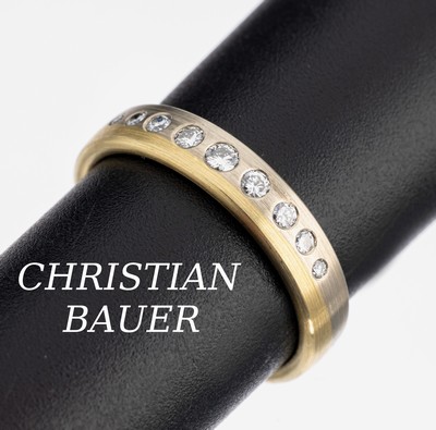14 kt Gold CHRISTIAN BAUER Brillant-Ring, GG/WG 585/0000, 9 Brillanten zus. ca. 0.18 ct feines Weiß/si, RW 54, ca. 3.9 g