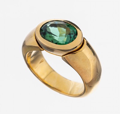 18 kt Gold Turmalin-Ring, GG 750/000, schlichte qualitätvolle Verarbeitung, ovalfacett. Verdelith ca. 2.67 ct, RW 54, ca. 17.7 g