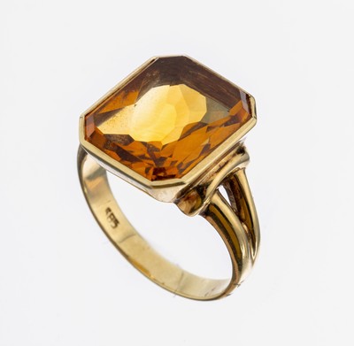 14 kt Gold Citrin-Ring, GG 585/000, facett.Citrin ca. 10.0 ct, RW 61, ca. 7.8 g