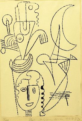 Max Ackermann, 1887 Berlin-1975 Bad Liebenzell, Komposition mit Frauenkopf und konstruktivistischen Motiven, Lithographie auf Ingres-Bütten, auf ...