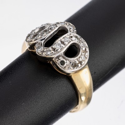 14 kt Gold Diamant-Ring, GG/WG 585/000, 12 Brillanten und 6 8/8-Diamanten zus. ca. 0.36 ct Weiß/si-p, RW 65, ca. 6.1 g