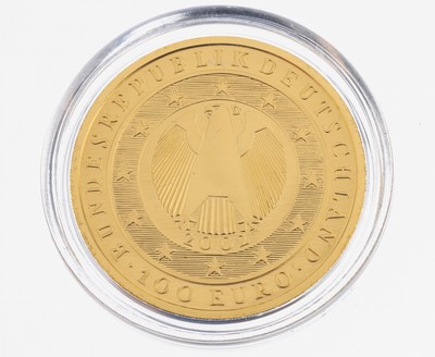 100 Euro Goldmünze, 2002, GG 999/000, 1/2 Unze 15.55 g, Übergang zur Währungsunion, PP, Münzkapsel, Auflage 500000, orig. Etui ...