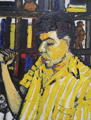 Zuschreibung: Gernot Kissel, 1939/2008 Worms Selbstporträt, Hintergrund mit Ateliercharakter, typisch expressionistischer Duktus, um 1970/80, ...