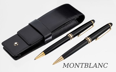 MONTBLANC Set, Meisterstück-Serie, best. aus: 1 Kugelschreiber und 1 Drehbleistift, Korpus schwarzes Edelharz, Monturen Metall verg., in orig. ...