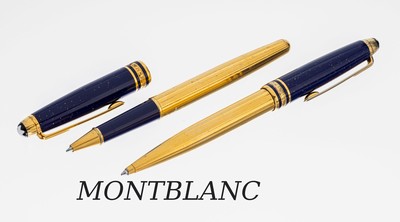 MONTBLANC Set, Meisterstück RAMSES II., 925er Silber verg., 1 Rollerball und 1 Kugelschreiber, in orig. Etui, mit Papieren und Umkarton, Lagerspuren