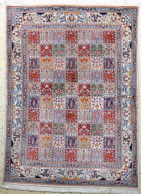 Mud fein, Persien, Ende 20.Jhd, Korkwolle mit Seide, ca. 201 x 148 cm, Reinigungsbedürftig, EHZ: 2