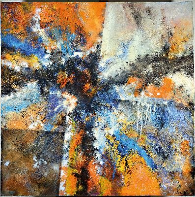 Marion Keller, 1963 Eschwege, "New Horizon, Acryl/ÖL/Lwd, sign., verso Zertifikat, ca. 100x100 cm