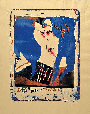 Horst Janssen, 1929-1985, "der Kuss", 1985, Farblitho, num. 55/100, handmonogrammiert und datiert 85, ca. 43.5 x 33 cm/Blattgr. 54.5 x 45 ...
