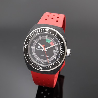 TISSOT Powermatic neuwertige Herrenarmbanduhr Referenz T145.407A, Schweiz um 2025, Automatik, beids. vergl. Geh. in Stahl m. schwarz marmoriertem ...