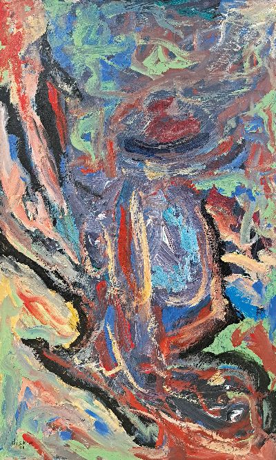 Martin Disler, 1949-1996, war ein Schweizer Maler, Bildhauer und Schriftsteller, hier: Acryl/Hartfaser, links unten sign., dat. 82, R. ca. 67x48 cm
