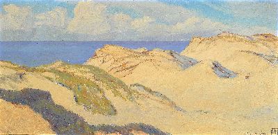 Magnus Weidemann, 1880 Hamburg-1967 Keitum/Sylt, Dünenlandschaft, Öl/Holz, rechts unten signiert und dat. 1929, verso betitelt: Sonnige Dünen auf ...