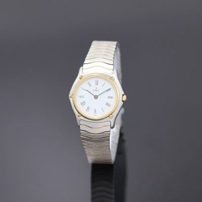 EBEL Damenarmbanduhr, Schweiz um 1990, Edelstahl/Gold kombiniert inkl. Wellengliederband m. Kastenschloß, quarz, Lünette gegen Geh. 5-fach ...