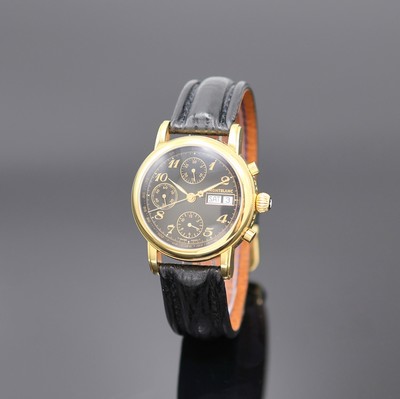 MONTBLANC Meisterstück vergoldeter Armbandchronograph, Schweiz um 1995, Automatik, beids. vergl., neutr. Lederband m. orig. Dornschl., Boden ...