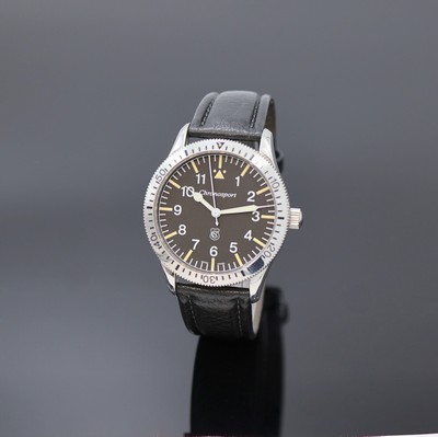 CHRONOSPORT Herrenarmbanduhr Referenz C031-HS, Schweiz um 2005, Handaufzug, beids. vergl. Edelstahlgeh., Boden verschr., orig. Lederband m. ...