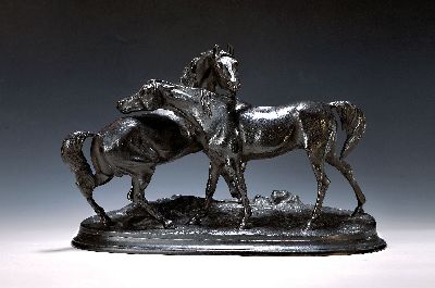 Pierre Jules Mène, 1810- 1979, posthumer Eisenguß, mehrteilig, ein geschwärzt, ca. 34 x 50.5 cm, am Boden Gießermarke unleserlich, angesetzter ...