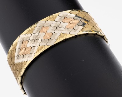 18 kt Gold Armband, GG 750/000, part. sat.,B. ca. 12 mm, L. ca. 19.5 cm, Kastenschloss mit Sicherheitsacht, ca. 40.1 g