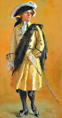 Franz Krauss, 1872-1967, Junger stehender Kavalier mit Dreispitz und Degen, Aquarell und Gouache auf Papier, rechts unten signiert und dat. 1916, ca. ...