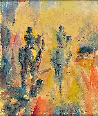 Otto Ditscher, 1903-1987 Neuhofen, zwei Reiter im Abendrot, Aquarell auf Japanpapier, rechts unten sign. und dat. 1965, ca. 20x17cm, u.Gl., R. ca. ...