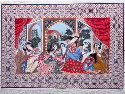 Esfahan fein Persien, signiert"Enteshari", Mitte 20.Jhd, Korkwolle auf Seide, ca. 175 x 120 cm, ca. 1,0 Mio. Kn/qm, EHZ: 1-2