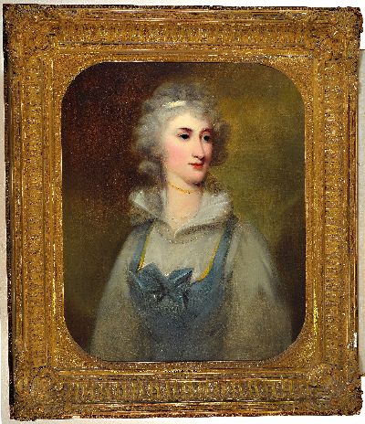 Umkreis Thomas Gainsborough (1727-1788), England, ausgehendes 18.Jh./um 1800, Porträt einer Dame in blauem Kleid, Bruststück im Dreiviertelprofil, ...