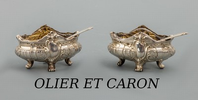 Salz-/Gewürzschälchen Paar, Frankreich um 1890, 950er Silber, teilvergoldet, Meistermarke Olier et Caron, Nachfolger von R. Caron, ...