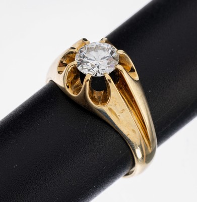 14 kt Gold Brillant-Ring, GG 585/000, qualitätvolle Verarbeitung, Brillant ca. 1.185ct feines Weiß/vvs, Angaben lt. beiliegendem Zertifikat, RW ...