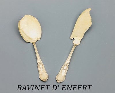 2-teiliges Dessert-Vorlegebesteck, Frankreich um 1890/1900, 950er Silber teilvergoldet, Meistermarke Ravinet d'Enfert, sparsamer ...